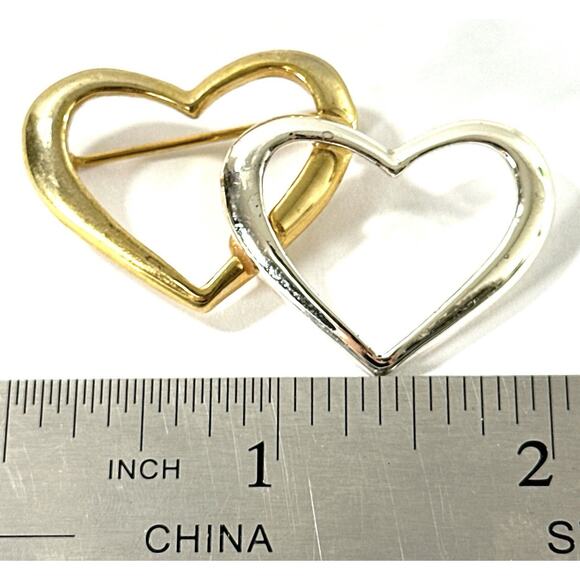 Vintage Danecraft Two Tone Open Heart Brooch Gold Silver Tone Modernist Pin - Picture 4 of 6